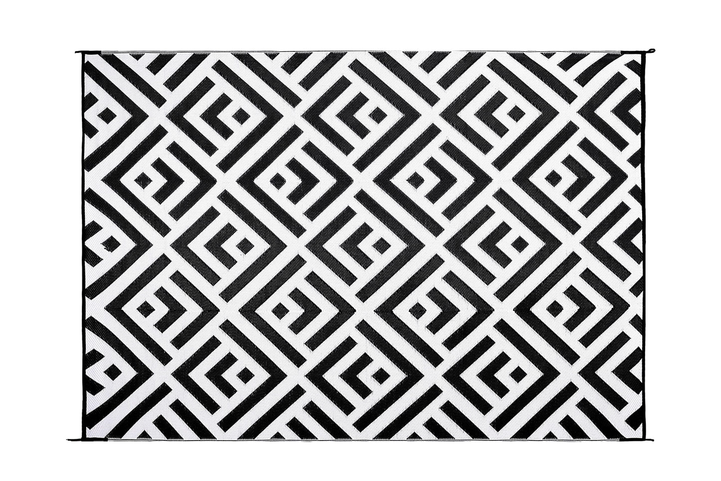 Stylish Camping TD8111 8-feet by 11-feet Reversible Mat, Recycled Plastic, Home, Patio, RV, Camping, Picnic, Beach - Geo Design Mat (Black/White)