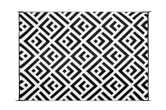 Stylish Camping TD8111 8-feet by 11-feet Reversible Mat, Recycled Plastic, Home, Patio, RV, Camping, Picnic, Beach - Geo Design Mat (Black/White)