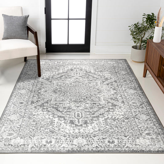 JONATHAN Y Modern Vintage Medallion Light Gray Indoor Area Rug, 8x10, Country, Floral, Easy-Cleaning for Living Room, Bedroom, Kitchen, Pet Friendly, Non-Shedding (MDP100A-8)