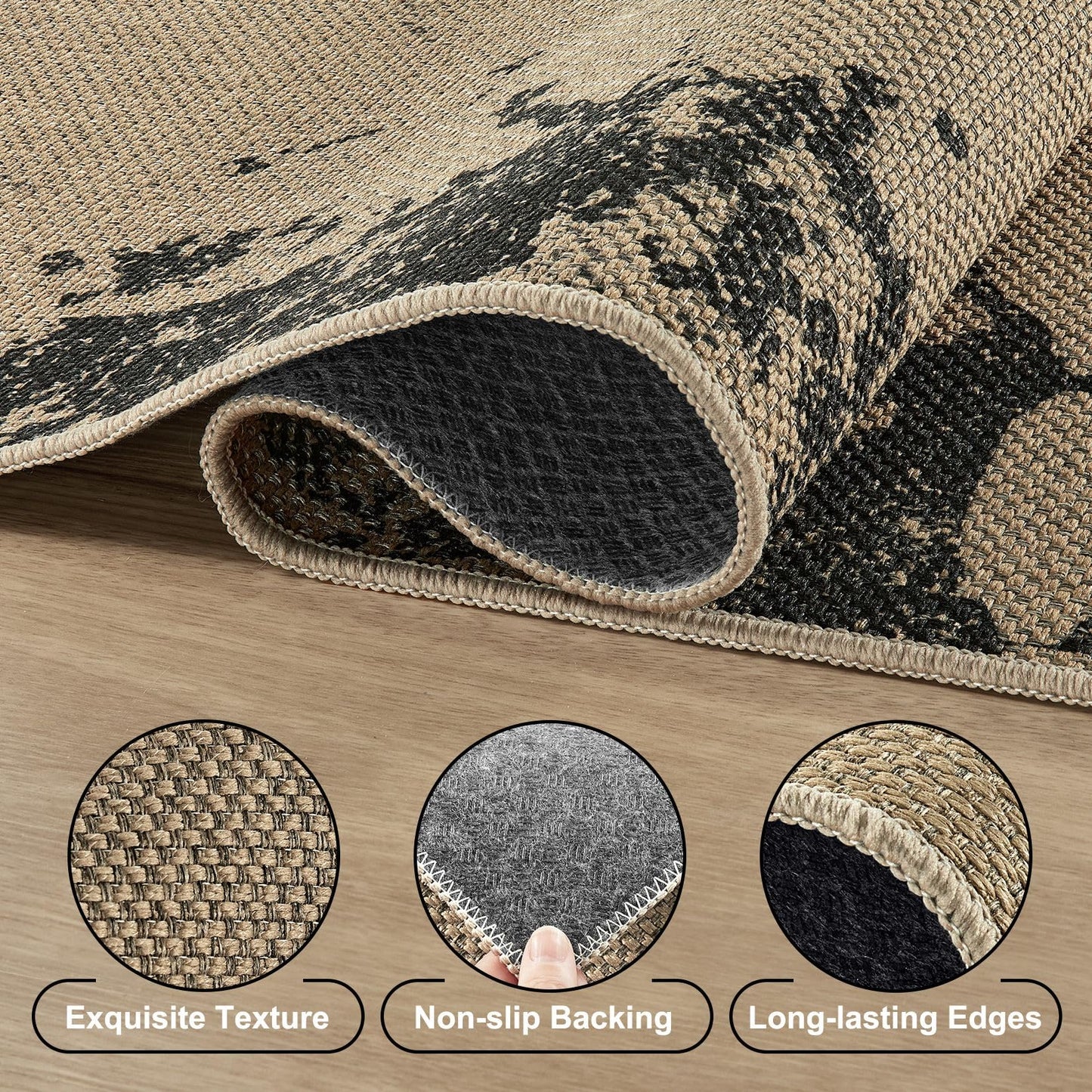 UERMEI 2x6 Outdoor Jute Runner Rug, Neutral Rugs Washable Farmhouse Patio Non Slip Runners Rug for Hallway Kitchen Bedroom Porch Laundry Bathroom Modern Brown