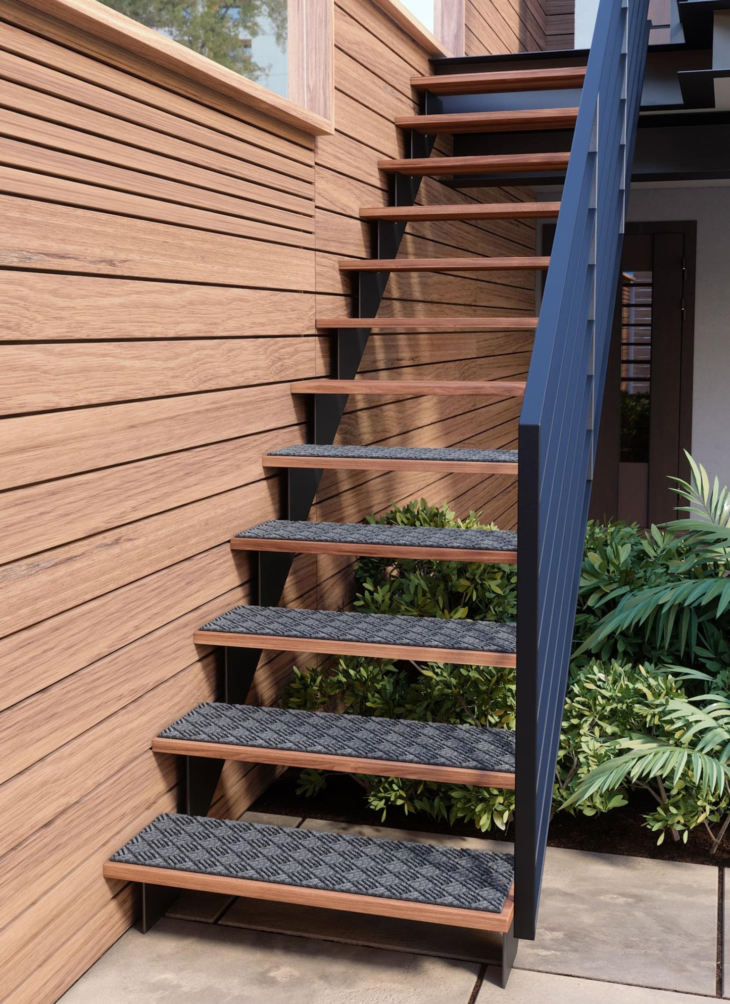 FINEHOUS Outdoor Stair Treads Non-Slip 35”x10” (6-Pack) – Carpet Treads with Rubber Backing Diamond Grey
