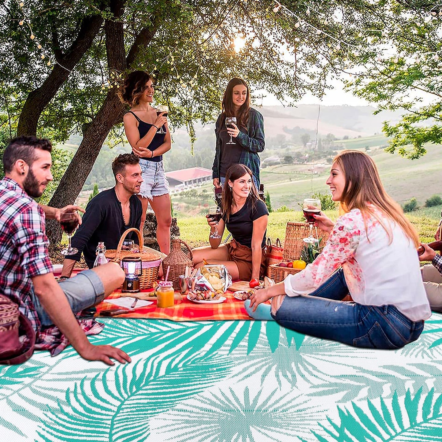 HiiARug Outdoor Rug 5x7 ft, Reversible Waterproof Plastic Straw Patio Rugs, RV Mat for Outside Quick Dry Carpet for Deck Porch Poolside Beach Camper Backyard