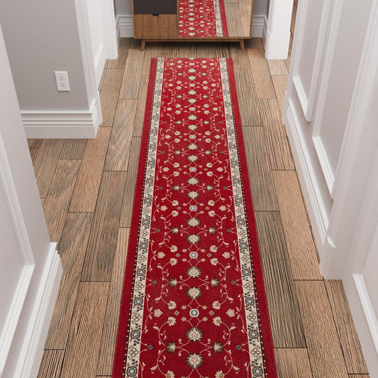Ottomanson Hallway Runner Rug 2'7" x 10' – Soft Non-Slip Rug, Low Pile Carpet for Entryway, Kitchen & Long Hallways in Apartments and Homes, Mahal Red