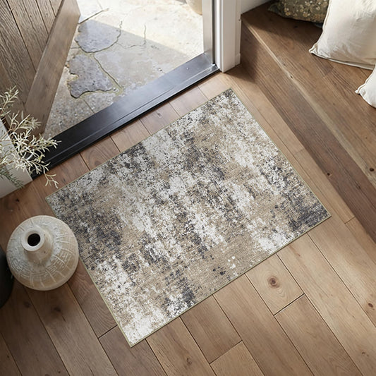 PureCozy 2x3 Abstract Area Rug Brown Washable Modern Entryway Carpet Non Slip Soft Neutral Low Pile Door Mat Contemporary Small Throw Rug for Bathroom Laundry Kitchen Dining Room