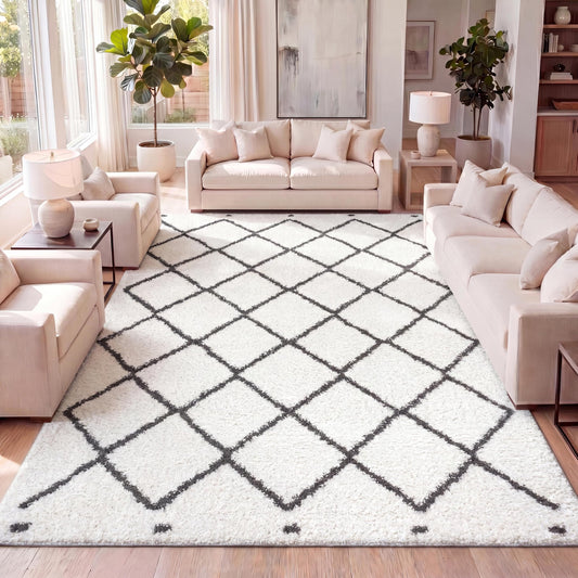 JONATHAN Y Cami Diamond Shag White/Gray Indoor Area Rug, 3x5, Moroccan, Bohemian, Contemporary, Easy-Cleaning for Living Room, Bedroom, Kitchen, Pet Friendly, Non-Shedding (MOH410A-3)