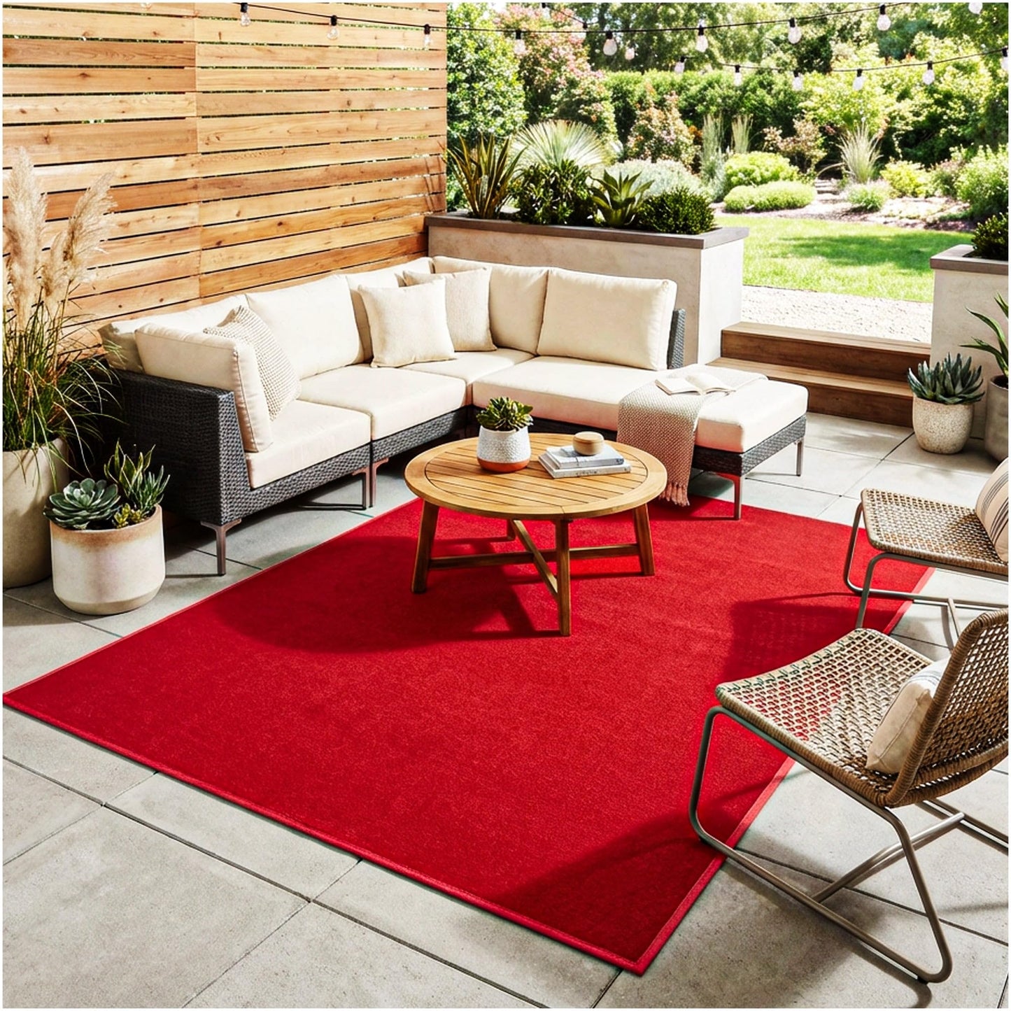 KOECKRITZ Valdosta Indoor Outdoor Rug 4' x 8' UV Resistant Olefin Carpet, Lightweight 3/16" Thick Rug for Patio, Deck, Porch, Balcony, Gazebo or Dock - Bright Red