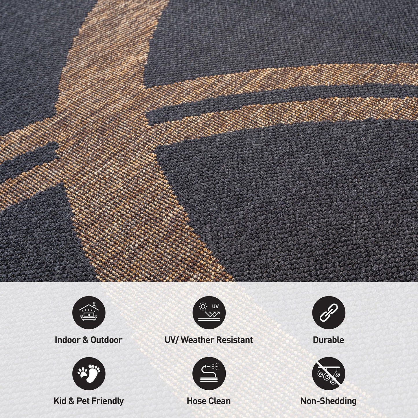 Rugshop Abstract Indoor Outdoor Flat Woven Area Rug,Natural Jute-Style,Easy-Care Patio Rug for Backyard Porch Deck Balcony, 7'10" x 10' Dark Gray/Natural