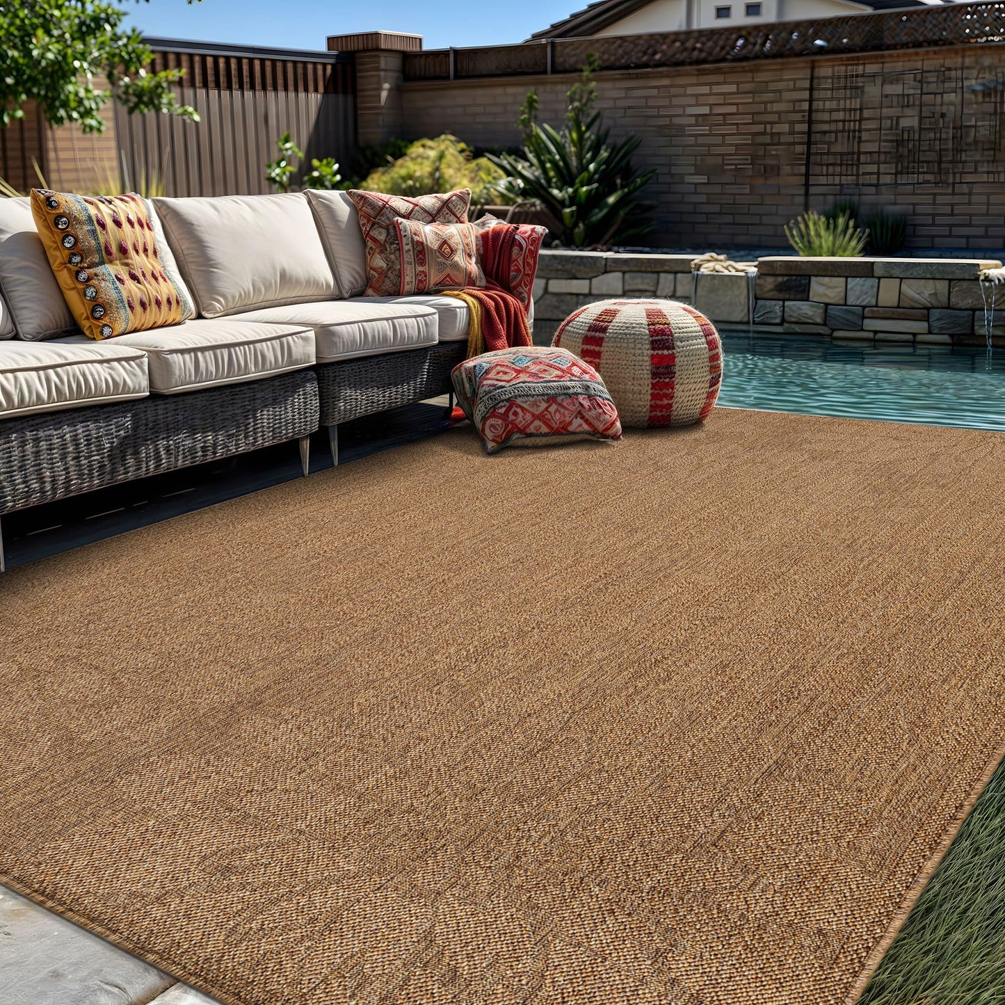 Rugshop Floral Indoor Outdoor Flat Woven Area Rug,Natural Jute-Style,Easy-Care Patio Rug for Backyard Porch Deck Balcony, 6'6" x 9' Natural/Jute