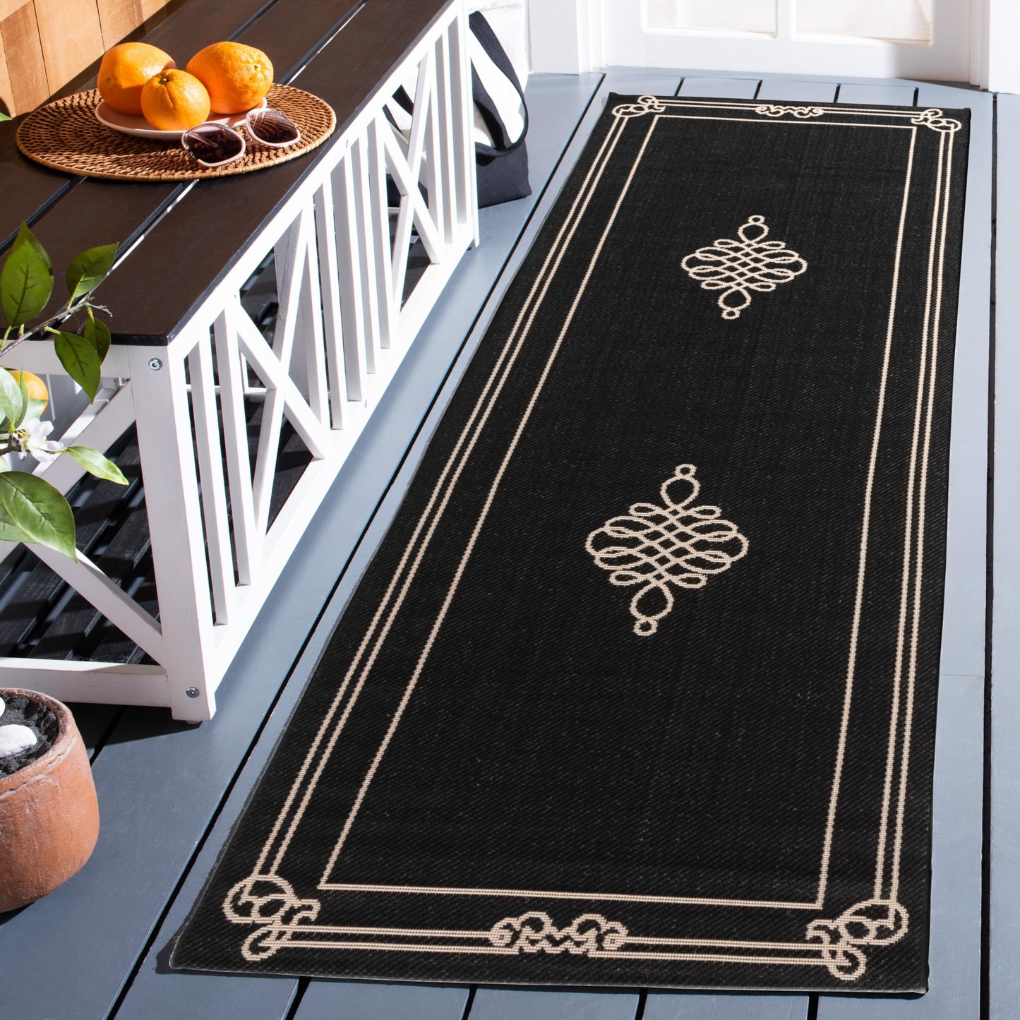 SAFAVIEH Washable Rug Outdoor Courtyard Collection - 2'3" x 6'7" Runner, Black & Cream, Non-Shedding & Easy Cleaning, Ideal for Patio, Entryway, Mudroom, Hallway, Kitchen (CY6788-26)