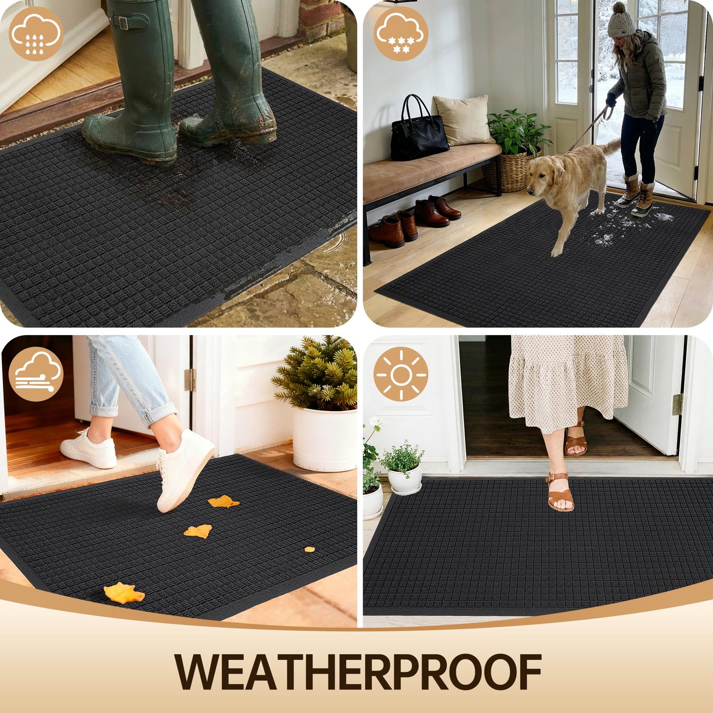 Amyracel Front Door Mat Indoor Outdoor Entrance, 36" x 48" Heavy Duty Commercial Floor Mat, All-Season Waterproof Rubber Back Doormat for Entryway, Fade Resistant, Low Profile, Easy Clean