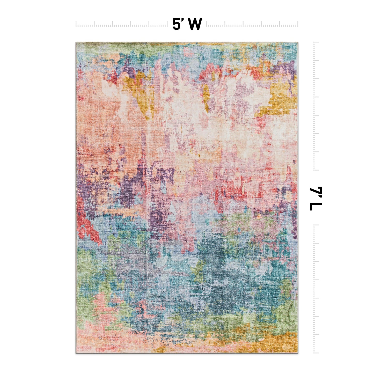 Rugshop Multi Abstract Distressed Area Rug, Machine Washable Non-Slip Modern Artistic Carpet for Living Room, Bedroom and Home Office, 5' x 7'