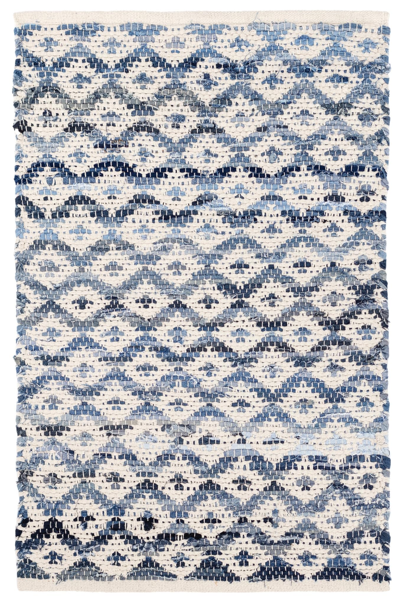 Dash and Albert Denim Rag Diamond Ivory Handwoven Cotton Rug, 2 X 3 Feet, Blue Geometric Pattern - Premium Luxury Hotel Quality Soft Breathable Hypoallergenic Machine Washable Easy Care All Season