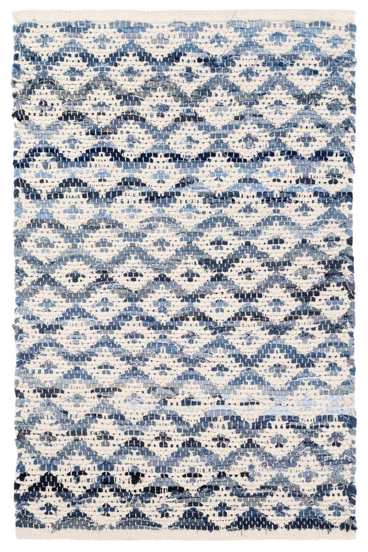 Dash and Albert Denim Rag Diamond Ivory Handwoven Cotton Rug, 2 X 3 Feet, Blue Geometric Pattern - Premium Luxury Hotel Quality Soft Breathable Hypoallergenic Machine Washable Easy Care All Season