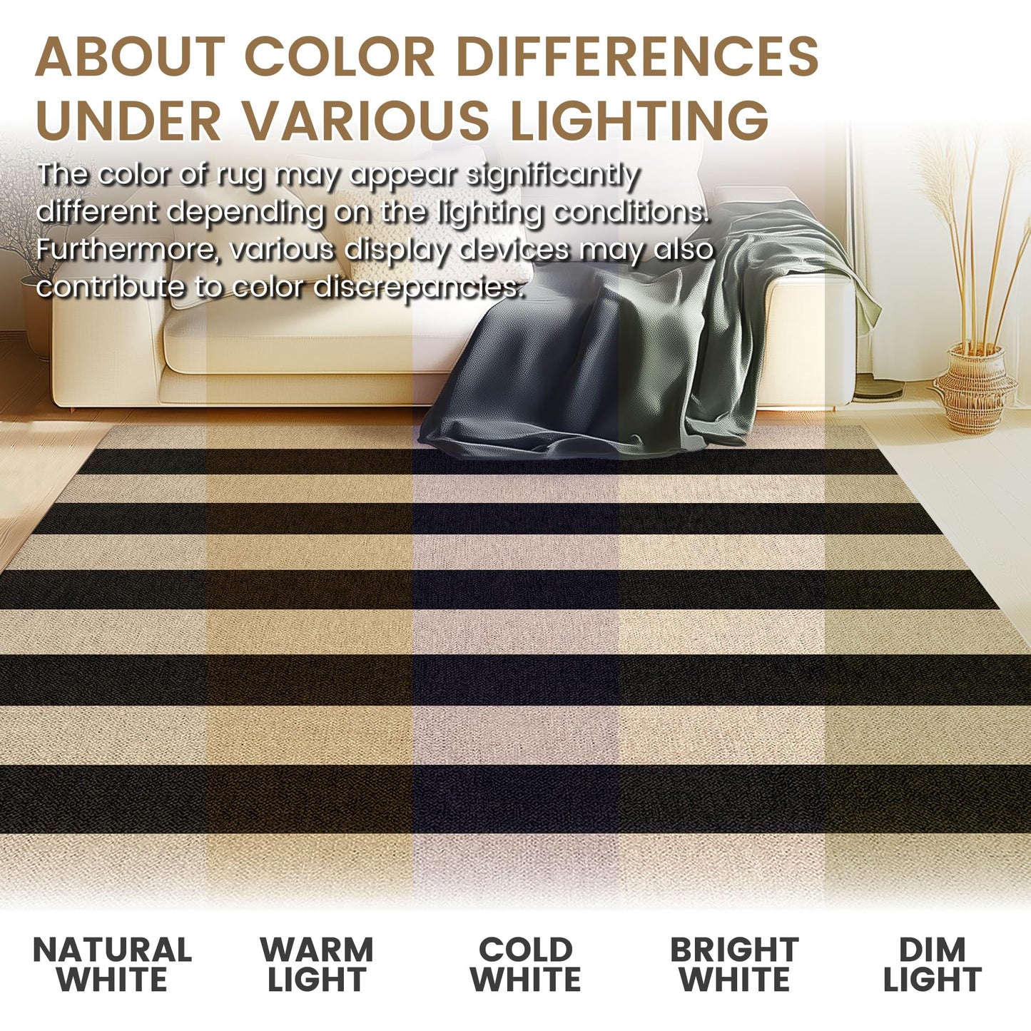 JROSING Washable Striped Easy Jute Rug 5x7, Modern Geometric Abstract Outdoor Indoor Patio Farmhouse Large Rugs, Woven Non Slip Thin Carpet Mat for Living Dining Room Bedroom Classroom Kids Nursery