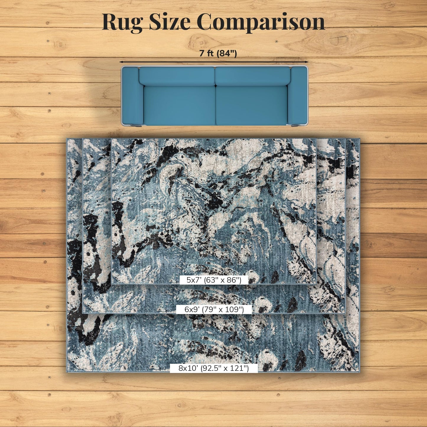 LUXE WEAVERS Abstract Marble Swirl Blue 6x9 Area Rug