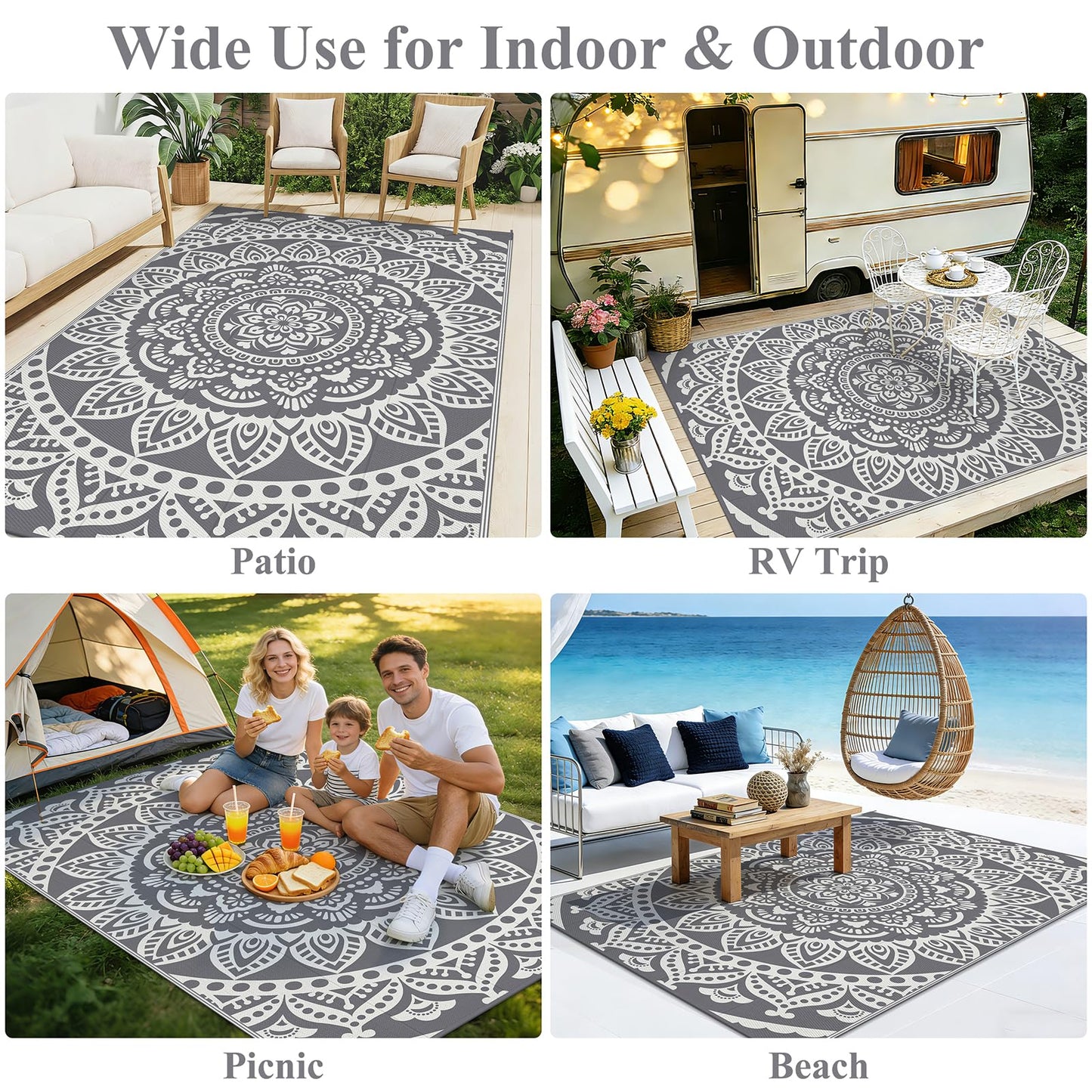 Bsmathom Waterproof Outdoor Rug 5'x8' Grey