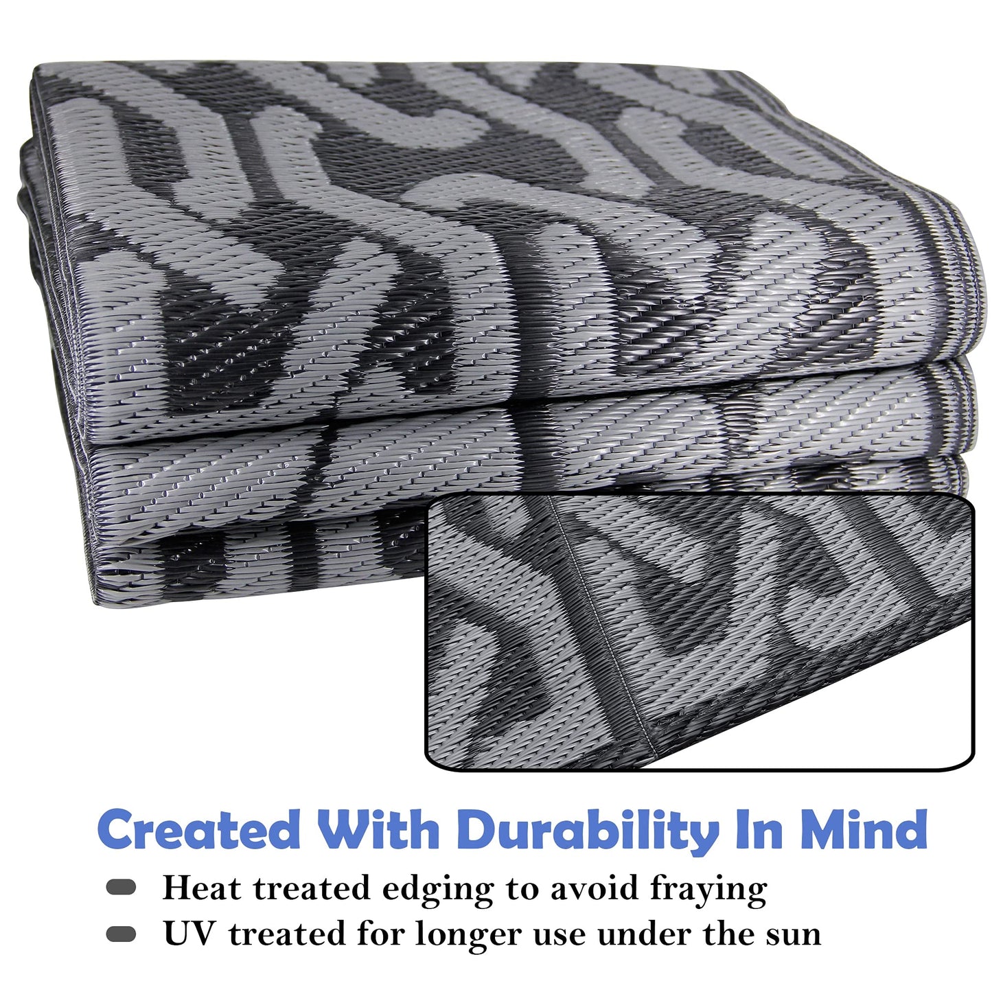 SAND MINE Reversible Mats, Plastic Straw Rug, Modern Area Rug, Large Floor Mat and Rug for Outdoors, RV, Patio, Backyard, Deck, Picnic, Beach, Trailer, Camping (5' x 8', Black & Grey)
