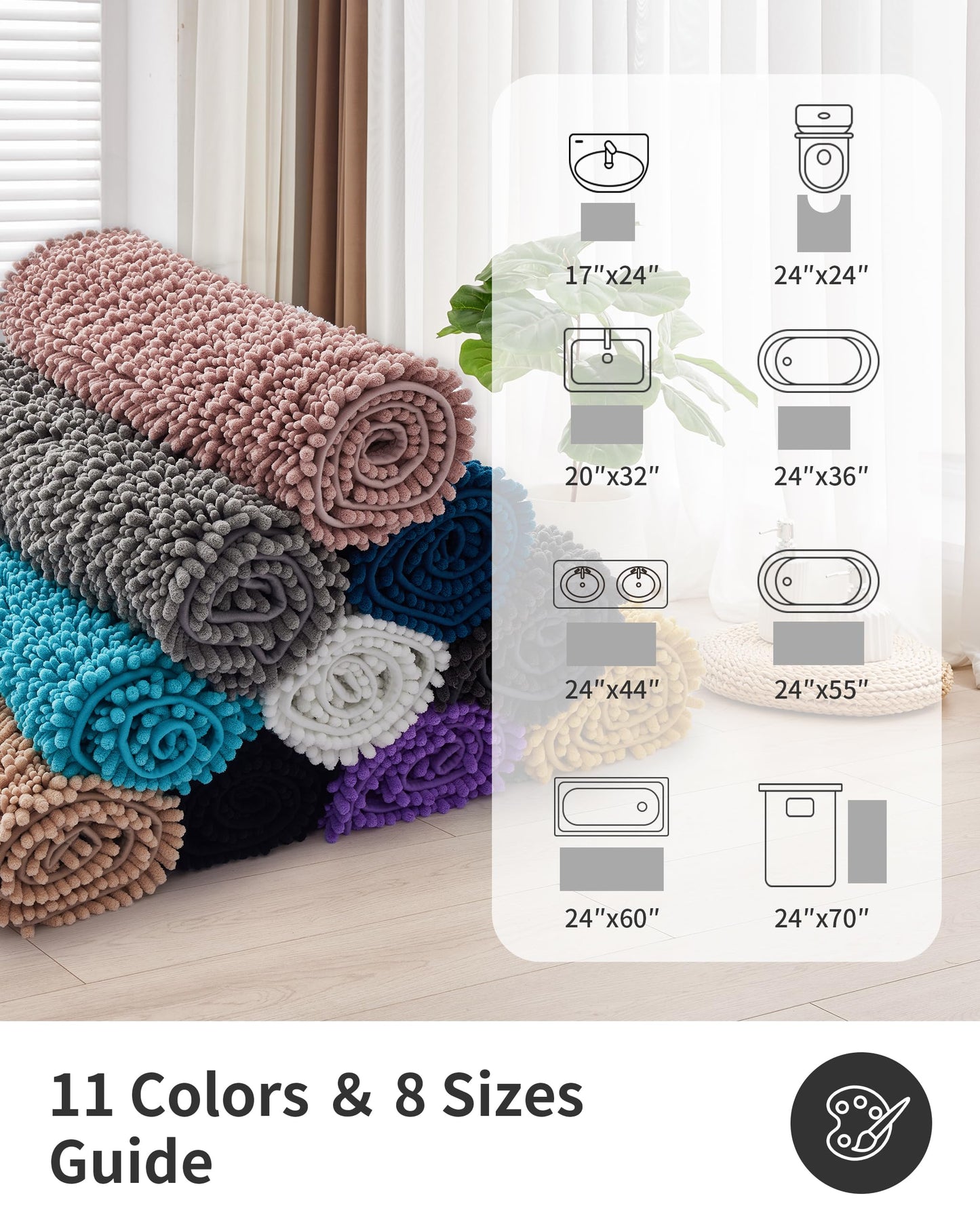 ILANGO Bathroom Rugs Light Grey 36x24,Extra Soft Absorbent Chenille Bath Rugs,Thick Non-Slip Shaggy Bath Mat,Machine Washable Quick Dry Bath Mats for Bathroom Floor, Tub, Shower Accessories