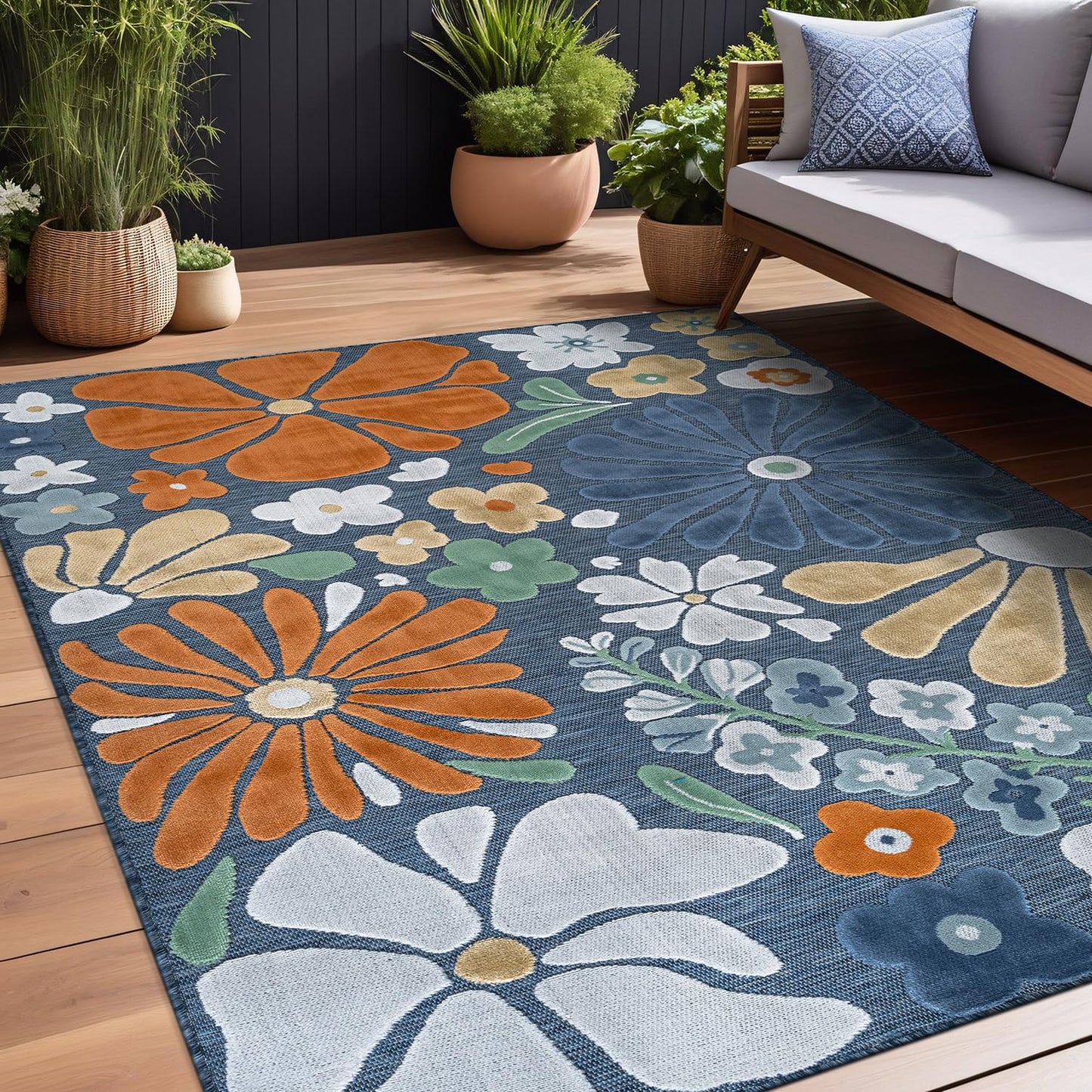 Beverly Rug Outdoor Rug 9x12 Large Modern Floral Tropical Area Rugs for Outdoor and Indoor Patio Easy to Clean Non Shedding Living Room Porch Garden Washable Outside Carpet (9 x 12 Midnight)