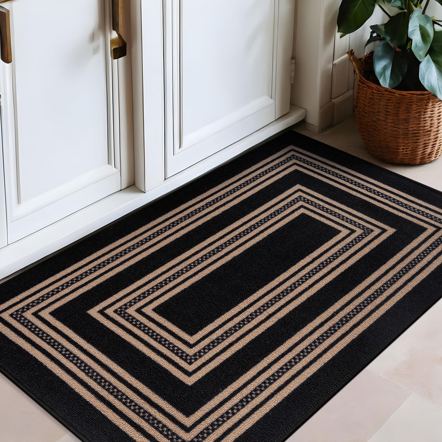 Rugshop Ornate Framed Border Power Loomed Indoor Runner Rug, Dramatic Onyx Decorative Frame Design, Non-Slip Backing, Living Room Dining Room Home Office, Easy-Care Spot Clean, 2' x 4' Black