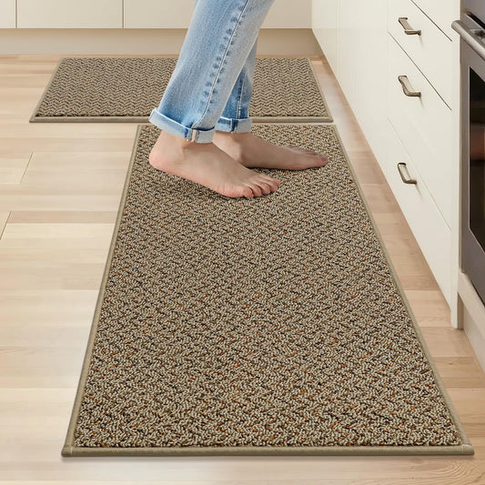 COSY HOMEER Kitchen Rugs Set of 2 Non-Slip Washable Kitchen Floor Mat Taupe