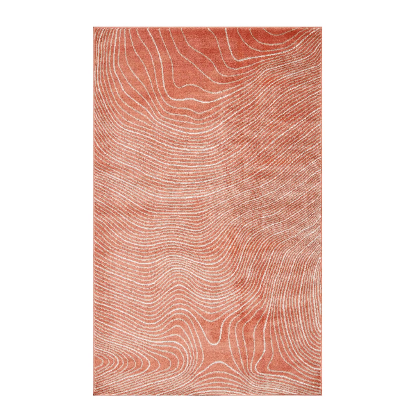 Superior Indoor Area Rug, Plush Carpet Cover, High-Traffic Rugs, Jute Backing, Hallways, Entry, Office, Living Room, Kitchen, Modern Abstract Wood Grain, Veer Collection, 5' x 8', Coral