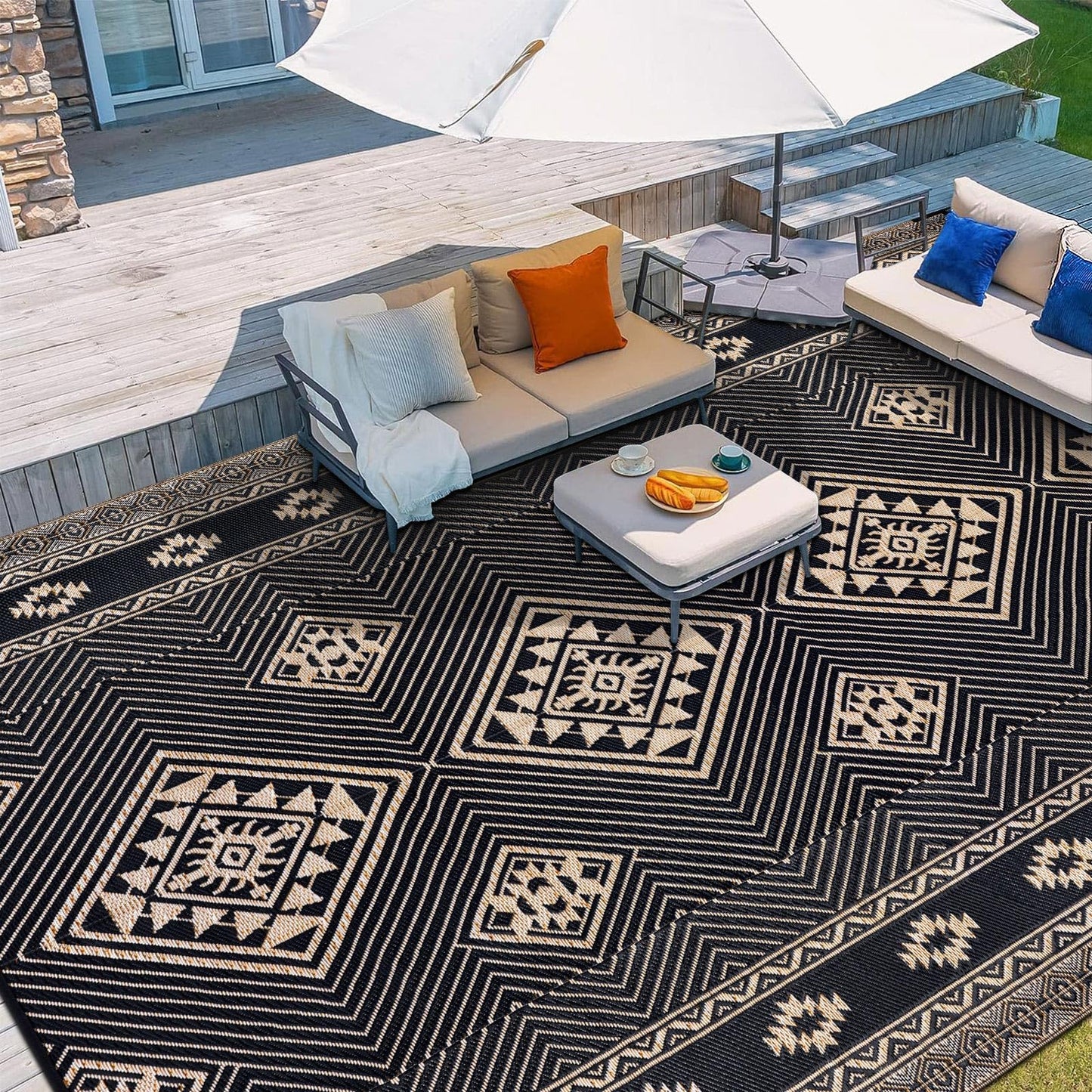 HiiARug Outdoor Rug for Patios Clearance 8'x10' Plastic Straw Rug Waterproof Reversible RV Mat Outdoor Area Rugs for RV, Backyard, Deck, Camping