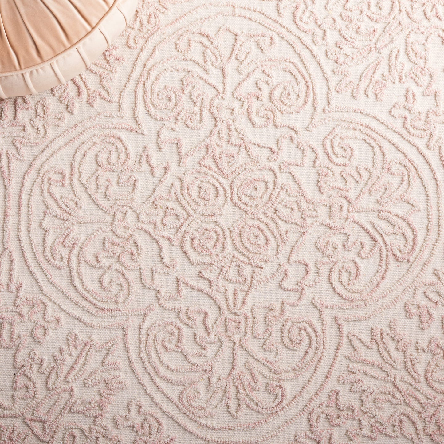 SAFAVIEH Area Rug 8x10 - Trace Collection - Large - Ivory & Pink, Handmade Wool, Ideal for Living Room, Bedroom, Office, Dining Space (TRC101U)