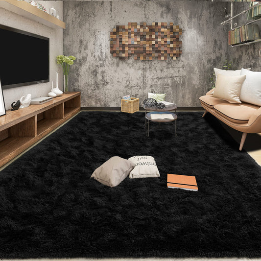 Tepook Area Rugs 10x14 for Living Room, Super Soft Fluffy Rugs for Bedroom, Modern Shaggy Rug Fuzzy Carpets for Kids, Plush Indoor Nursery Home Decor Rug with Non-Slip Bottom, Black