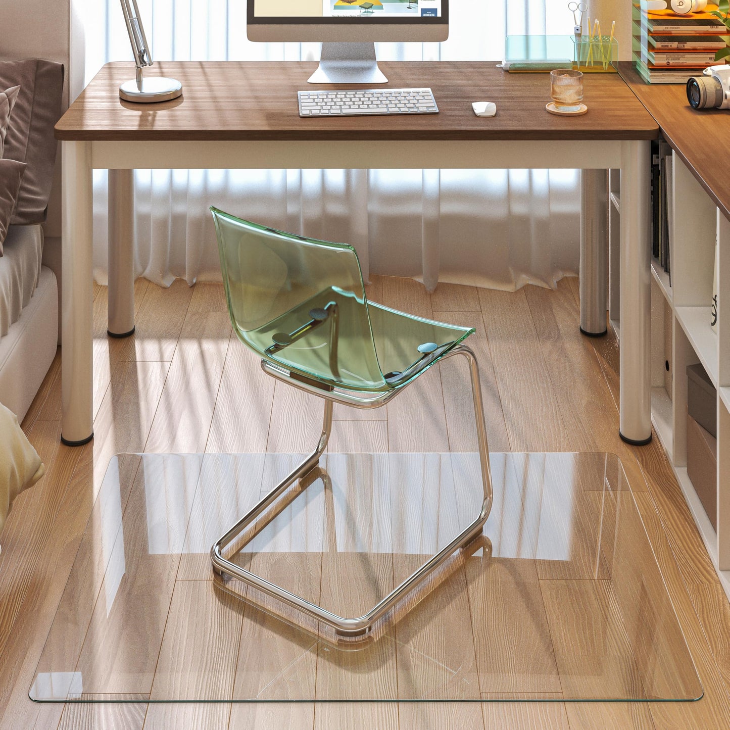 [Tempered Glass] 48“x30” Rounded Glass Chair Mat with Polished Edge Clear Office Chair Mat, Glides Smoothly, Suitable for Carpet or Hardwood Floors