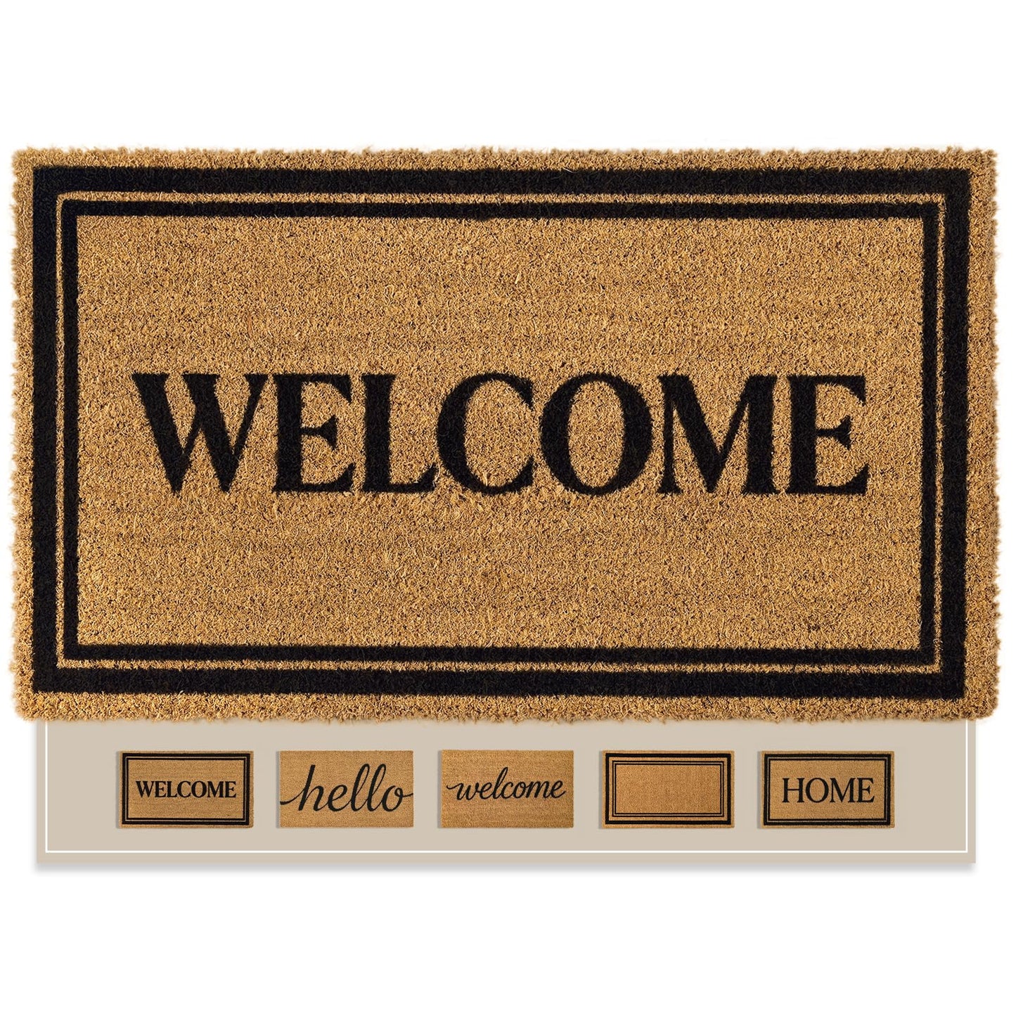 Kelarea Coco Coir Welcome Door Mat with Heavy Duty Backing, 17" x 30" Non-Slip, Easy Clean Mat for Front Door, Entrance, Porch, Indoor/Outdoor