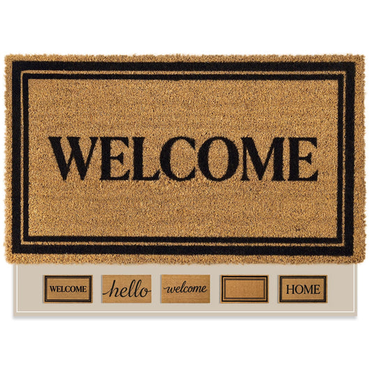 Kelarea Coco Coir Welcome Door Mat with Heavy Duty Backing, 17" x 30" Non-Slip, Easy Clean Mat for Front Door, Entrance, Porch, Indoor/Outdoor