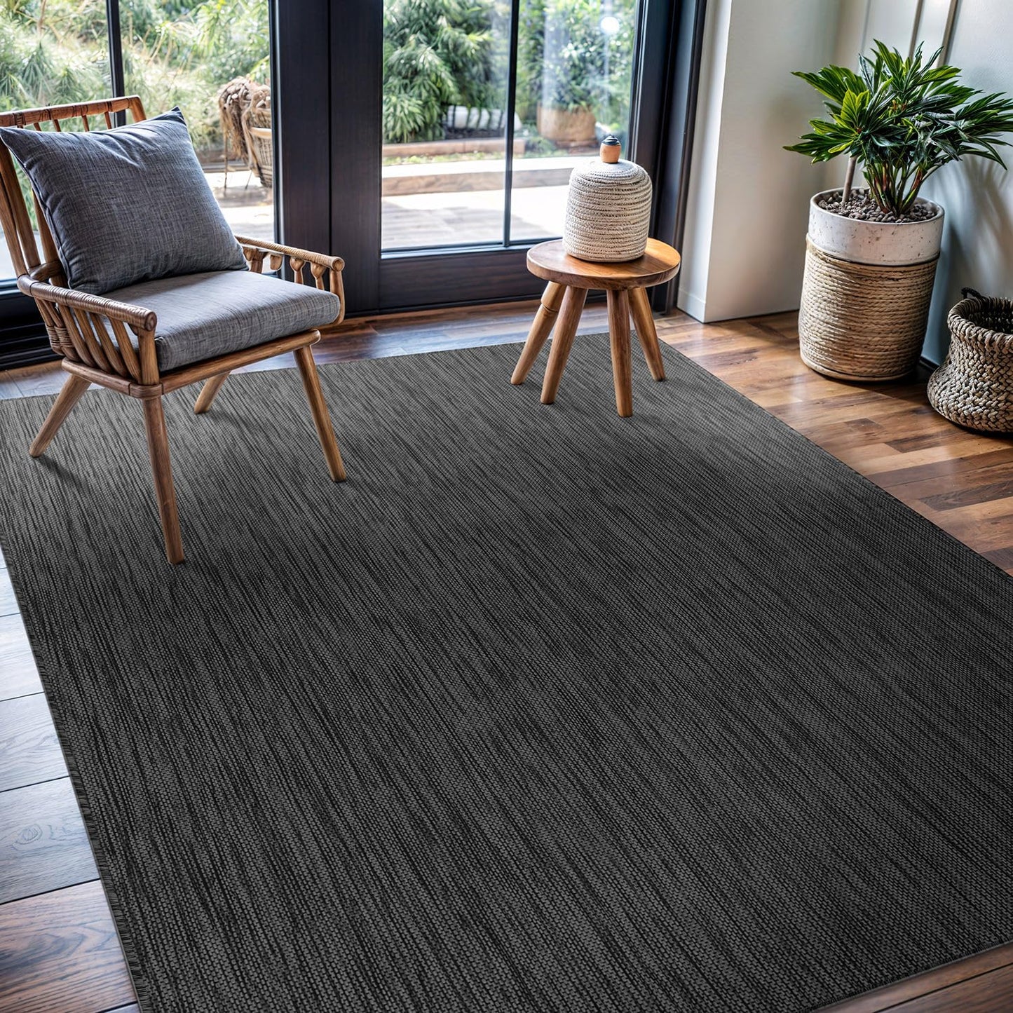 CAMILSON Outdoor Rug 9x12 Modern Area Rugs for Large Indoor and Outdoor Patios and Porches - Waterproof, Washable, Non-Shedding, Easy-to-Clean Outside Carpet (9 x 12, Solid - Dark Gray)