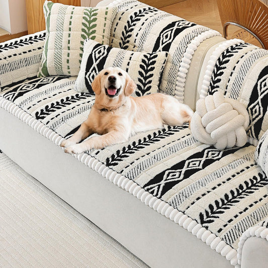 XFEXM Couch Cover for Dogs, Washable Non-Slip Boho Geometric Pet Sofa Protector, Soft Sofa Slipcovers Cushion Protector for Dogs and Cats. (Black, 27.6" x 59.06" x 1.5")