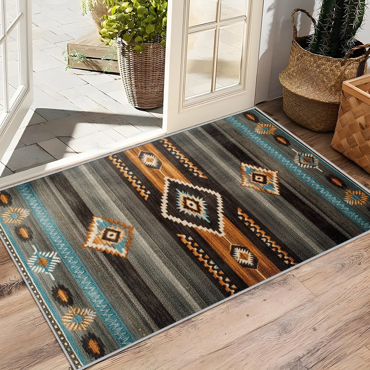 Aquailis Southwest Rugs for Living Room - Navajo Rug, 4x5 Rug, Aztec Tribal Area Rug, Indian Navajo Washable Rugs for Living Room Bedroom, Native American Carpet - Home Decor, Southwest Gifts for Men