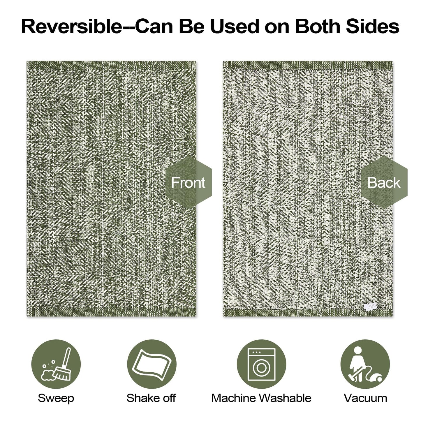 LEEVAN Washable Area Rug 4x6, Hand-Woven Cotton Living Room Rug, Green Braided Bedroom Rug, Farmhouse Indoor/Outdoor Floor Carpet for Patio, Nursery, Office, Playroom, Dining Room