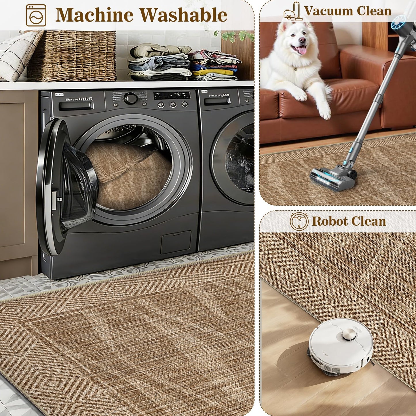 Jute Rug 3x5 Outdoor Patio Rug with Border, Washable Rugs for Entryway Porch, Farmhouse Non Slip Area Rugs with Rubber Backing, Non Shedding Carpet for Indoor Outdoor Bedroom, Courtyard, Light Brown