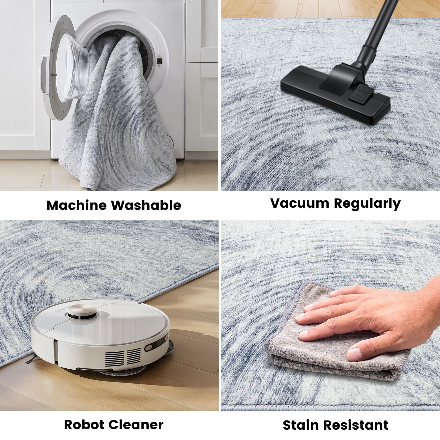 Mueinxiei Morden Washable Thin Area Rugs 7x9 Abstract Neutral Color Light Grey Rugs Non Slip Water Repellent Low Pile Carpet for Living Room Bedroom Office Dining Room Cloud Shadow