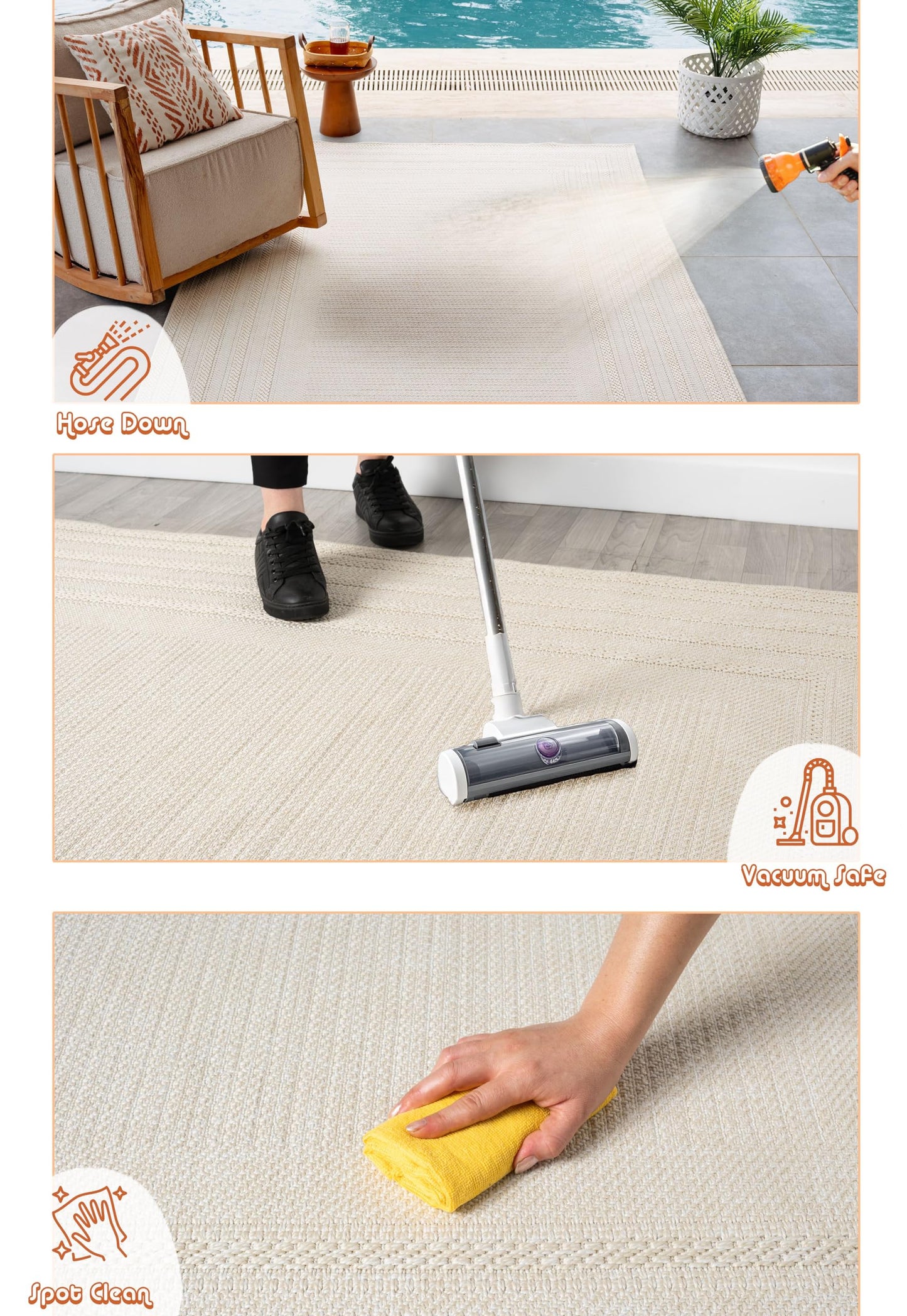 RUGGERRUGS Berry Easy Jute Indoor Outdoor Rug, 5x7 Neutral Bordered Jute Look, Weather Resistant, Easy Care, Lightweight Outdoor Farmhouse Carpet for Patio, Porch, Living Room (5' x 7', Ivory)