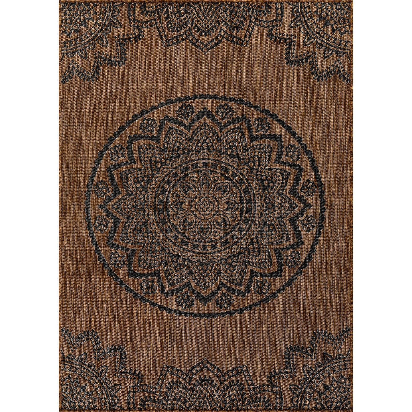 CAMILSON Outdoor Rug 5x7 Modern Area Rugs for Indoor and Outdoor Patios and Porches - Waterproof Washable Non-Shedding Easy-to-Clean Outside Carpet (5 x 7 Medallion - Gold/Black)