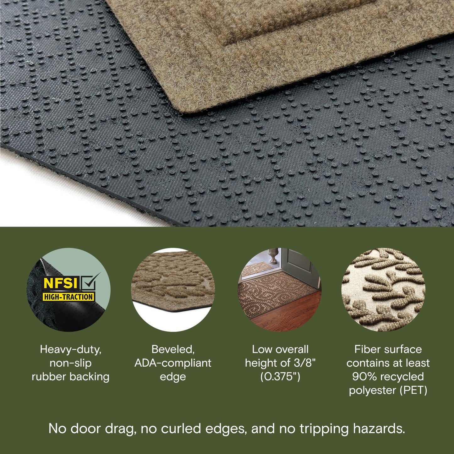 WaterHog Boxwood Front Door Mat Indoor Outdoor Entrance, Absorbent All-Weather Doormat with Non-Slip Rubber Backing, Dirt & Moisture Trapper, Low Profile & Easy Clean, Made in USA, 22"x59" Camel