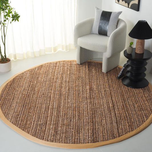 SAFAVIEH Area Rug 3' Round - Natural Fiber Collection - Natural Brown, Handmade Jute & Coir, Farmhouse Style, Chunky Textured Thick Pile (NF747A)