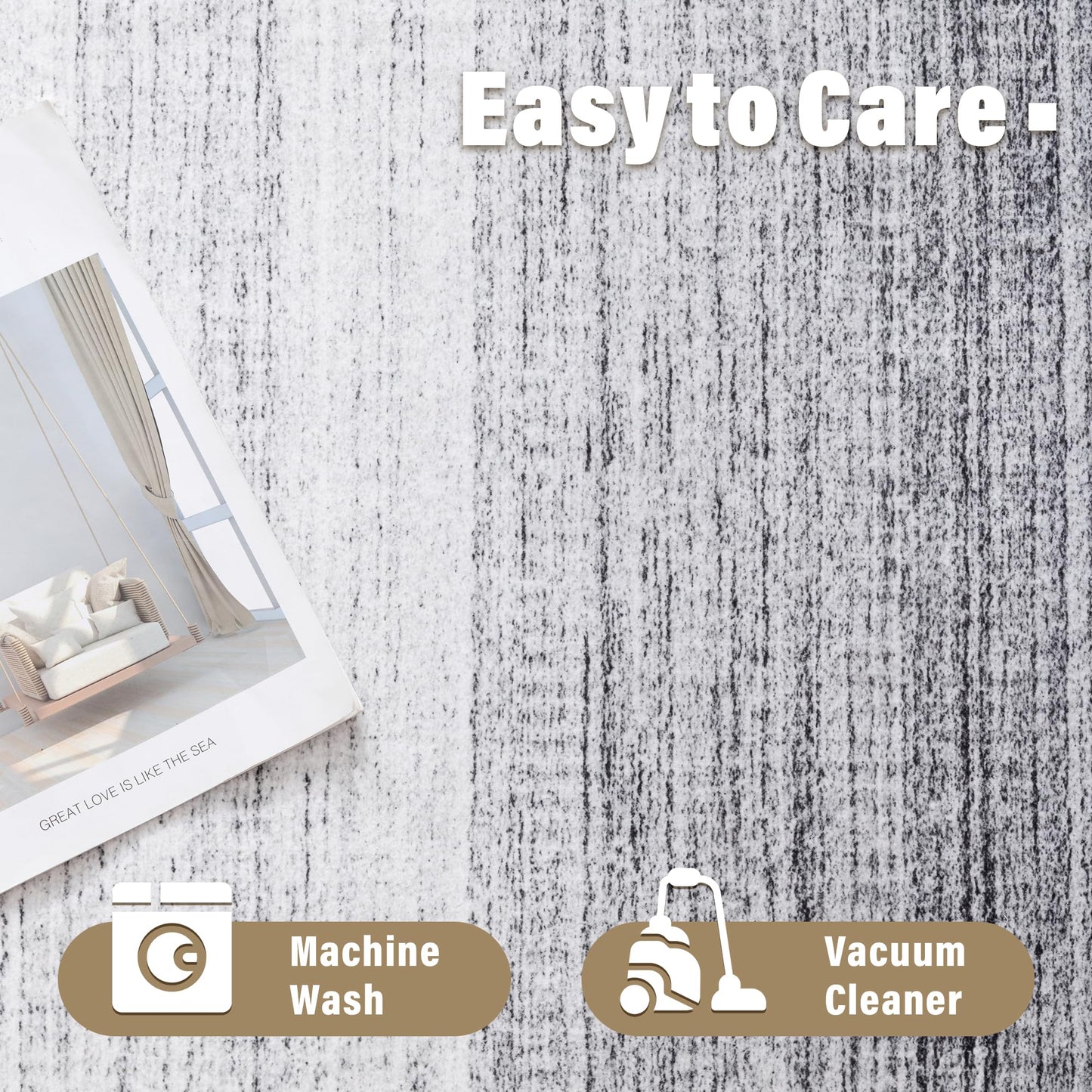 Carvapet 5x7 Ombre Grey Area Rug - Modern Low Pile Carpet Non Slip Rubber Backing, Washable Foldable Thin Decorative Living Room Rug for Bedroom