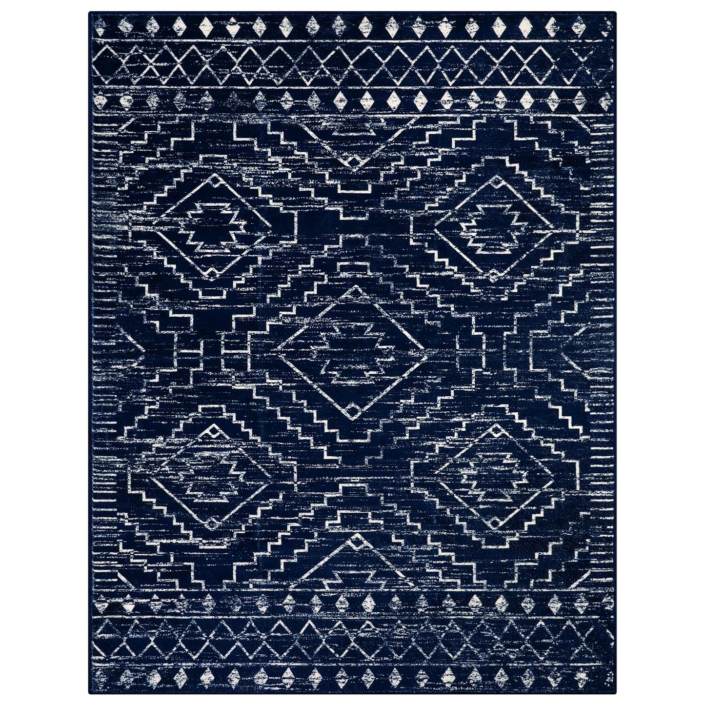 Wonnitar Moroccan 5x7 Blue Rugs for Living Room, Washable Geometric Tribal Bedroom Area Rug, Large Non-Shedding Soft Low Pile Stain Resistant Carpet for Den Kitchen Home Decor (Blue,5'x7')