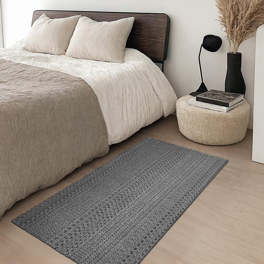 2' x 4' Entryway Rug, Boho Small Area Rug, Machine Washable, Woven Rug, Non-Slip, Vintage Design, Pet Friendly, Soft Faux Fibre, for Indoor Entryways, Bedroom, Kitchens, Front Doors Grey