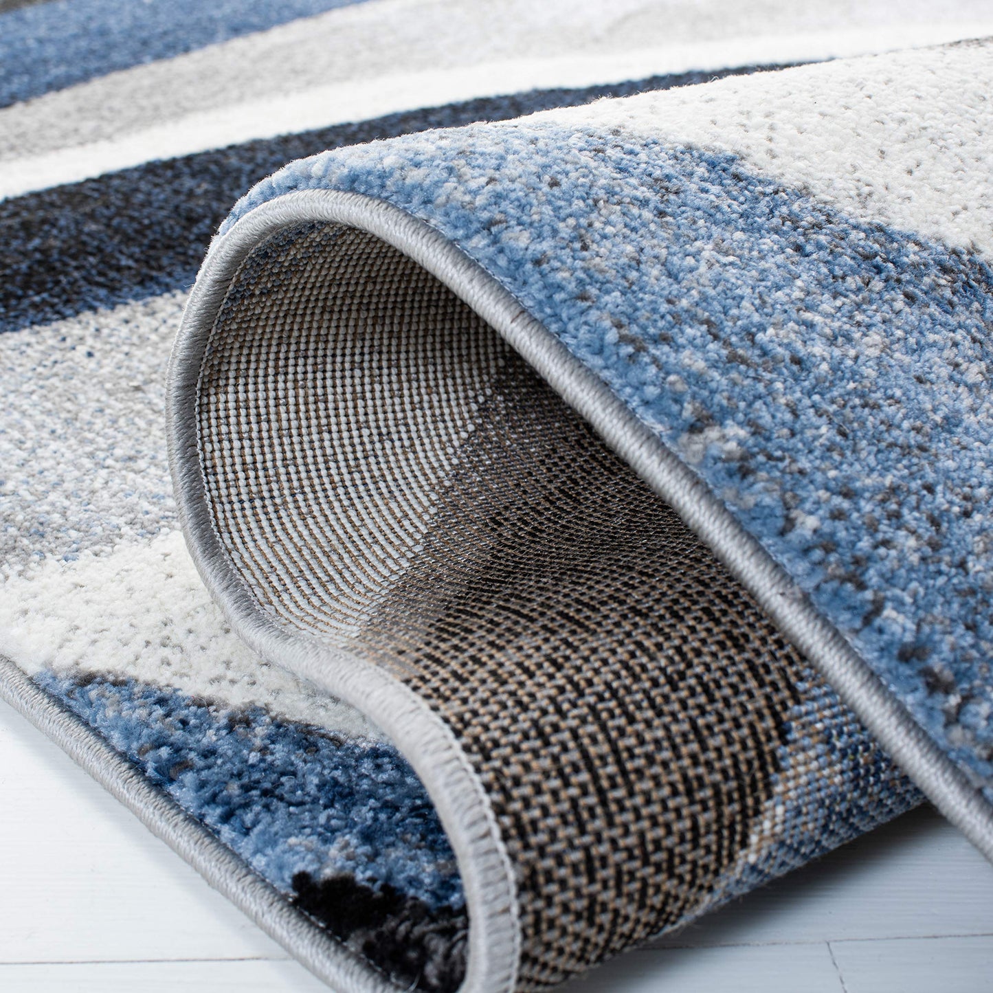 SAFAVIEH Hollywood Collection Area Rug - 4' Square, Grey & Blue, Mid-Century Modern Design, Non-Shedding & Easy Care, Ideal for High Traffic Areas in Living Room, Bedroom (HLW766F)