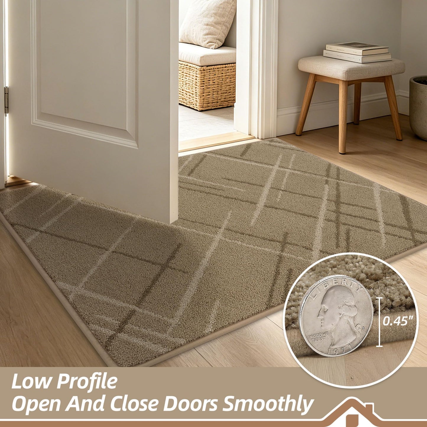 BEQHAUSE Door Mat 36" x 60", Non Slip Entryway Rugs Washable, Dirt Trapper Front Door Mat,Low Profile Absorbent Floor Mats for Front Back Door and Entryway, Beige