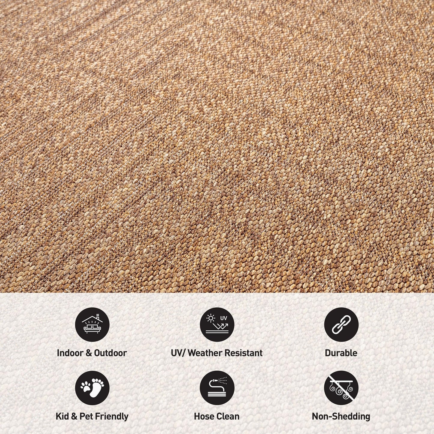 Rugshop Geometric Lines Indoor Outdoor Flat Woven Area Rug,Natural Jute-Style,Easy-Care Patio Rug for Backyard Porch Deck Balcony, 6'6" x 9' Natural/Jute