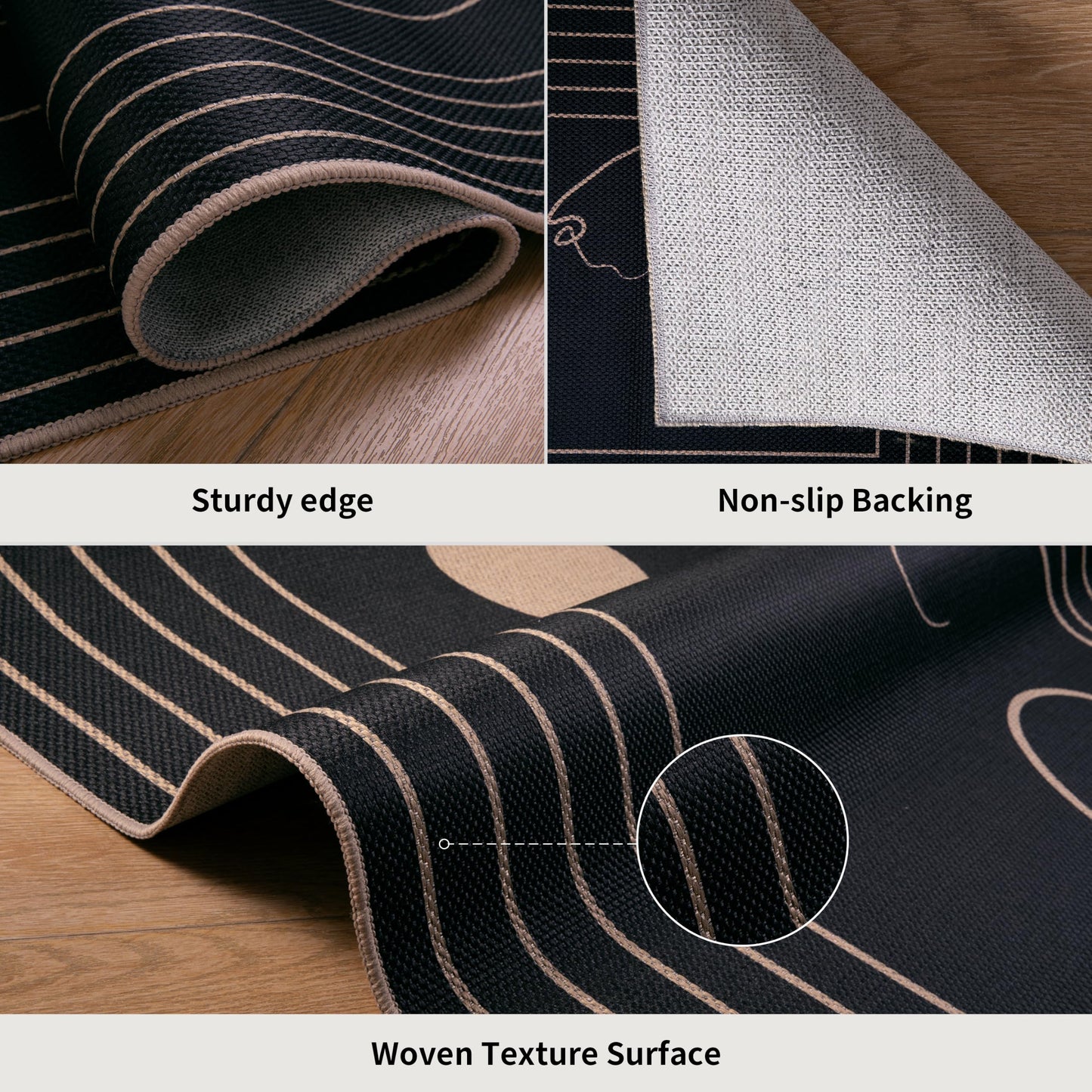 Tangsoo Modern Easy Jute 4x6 Washable Area Rug for Patio,Black Non-Slip Thin Outdoor Rug Farmhouse Indoor Floor Carpet,Cat Pattern Throw Mat for Front Porch Bedroom Balcony Sunroom