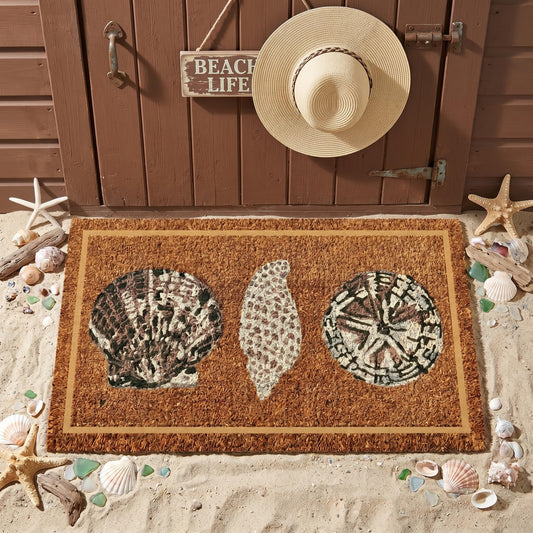 Jenaai Seashell Outdoor Welcome Doormat, 16 x 29 Inch Coastal Front Coir Door Mat with Summer Design, Non Slip Outdoor Rug for Entryway Patio Porch Indoor Decor